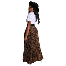 Load image into Gallery viewer, Leopard Print Long Maxi Pleated Skirt and Letter Print Tshirt Set
