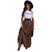 Load image into Gallery viewer, Leopard Print Long Maxi Pleated Skirt and Letter Print Tshirt Set
