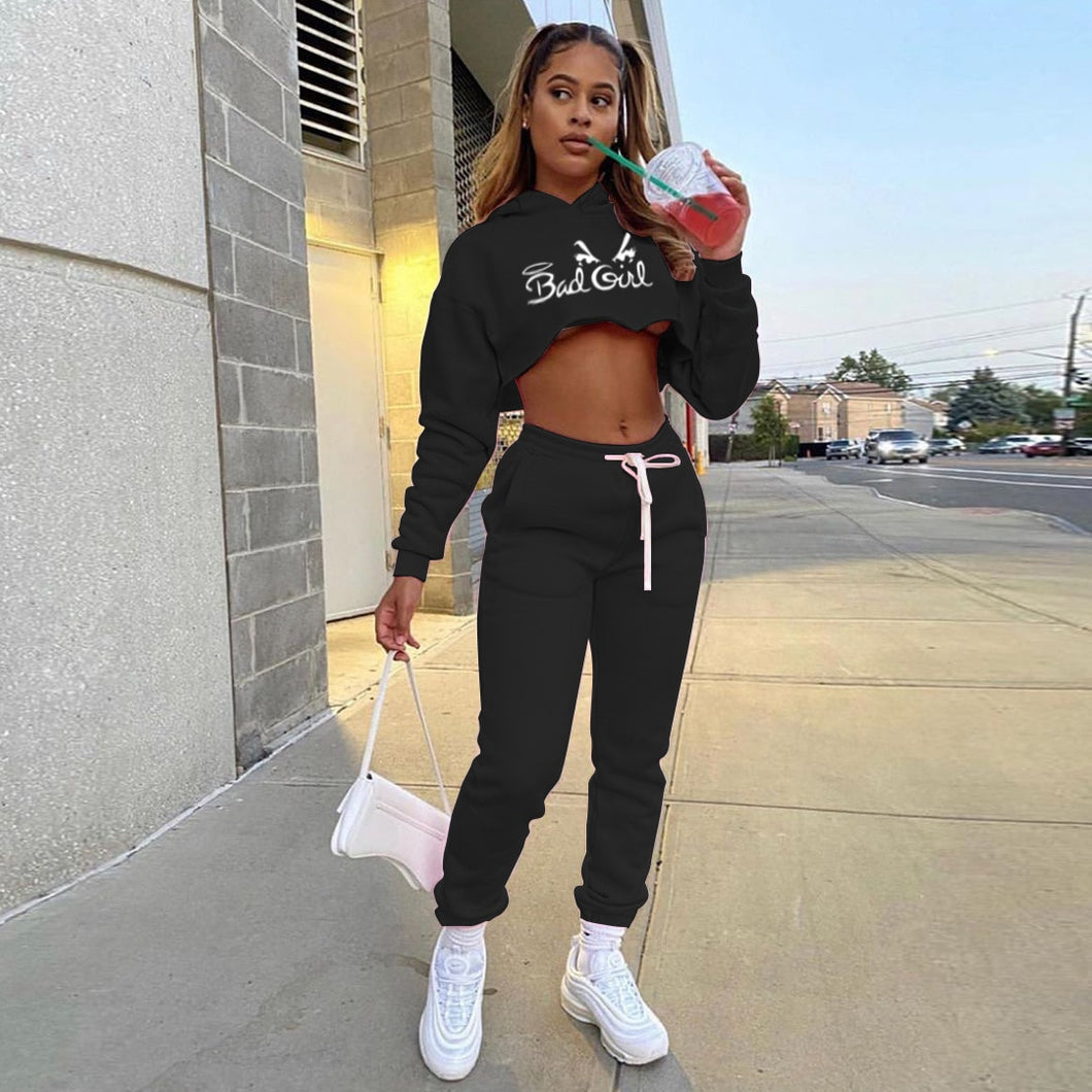 Bad Girl Letter Print Two Piece Sweat suit