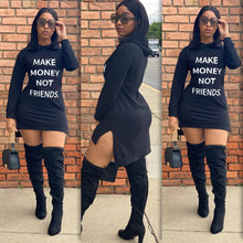 Load image into Gallery viewer, Long sleeve Hoodie Mini Dress (Make Money Not Friends)
