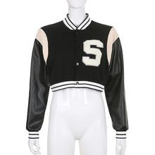 Load image into Gallery viewer, PU Leather Color Patchwork Baseball Jacket Women Tracksuit
