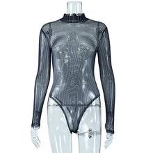 Load image into Gallery viewer, Sheer Mesh Stripe Digital Print Bodysuit
