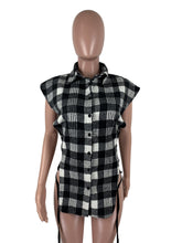 Load image into Gallery viewer, Plaid Print Side Lace Up Bandage Hollow Out Top
