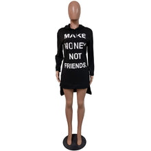 Load image into Gallery viewer, Long sleeve Hoodie Mini Dress (Make Money Not Friends)
