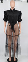 Load image into Gallery viewer, Puff Sleeve Button Turn Down Collar Sheer Top
