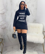 Load image into Gallery viewer, Long sleeve Hoodie Mini Dress (Make Money Not Friends)
