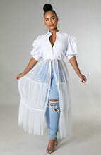 Load image into Gallery viewer, Puff Sleeve Button Turn Down Collar Sheer Top
