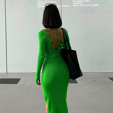 Load image into Gallery viewer, Ribbed Knitted Dress Split Backless Lace Up
