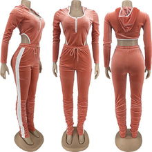 Load image into Gallery viewer, Long Sleeve Zipper V-neck Velvet Two Piece Tracksuit
