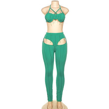 Load image into Gallery viewer, Halter Crop Top Contrast Stitch Hollow Out Pants Two Piece Set S
