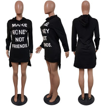 Load image into Gallery viewer, Long sleeve Hoodie Mini Dress (Make Money Not Friends)
